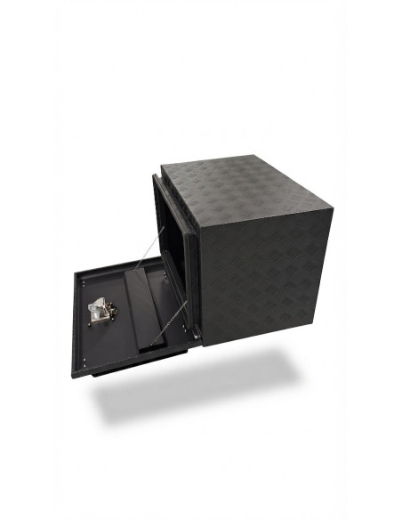 COFFRE ALUMINIUM 100L DIM. 600 X 455 X 455 MM AVEC TABLETTE AVANT RABATTABLE
