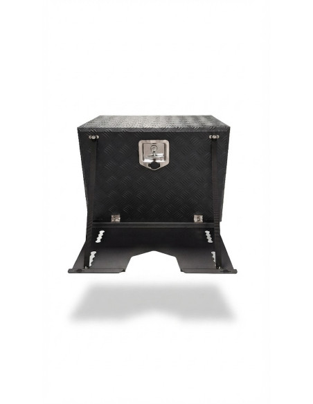 COFFRE ALUMINIUM 100L DIM. 600 X 455 X 455 MM AVEC TABLETTE AVANT RABATTABLE