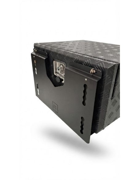 COFFRE ALUMINIUM 100L DIM. 600 X 455 X 455 MM AVEC TABLETTE AVANT RABATTABLE