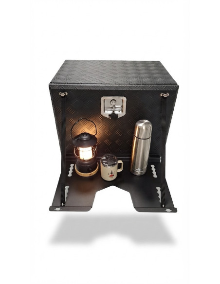 COFFRE ALUMINIUM 100L DIM. 600 X 455 X 455 MM AVEC TABLETTE AVANT RABATTABLE