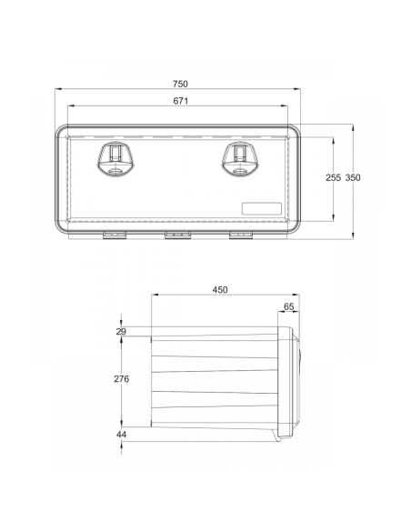 COFFRE POLYPROPYLÈNE SOUS CHASSIS 110L DIM. 750 X 450 X 350 MM