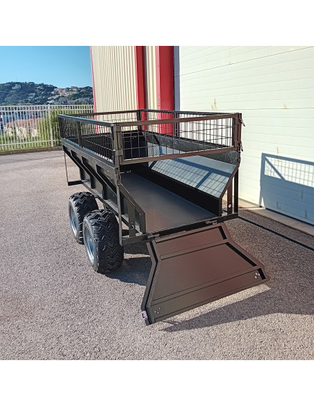 REMORQUE QUAD 2 ESSIEUX BENNE BASCULE MANUELLE PTC 1200 KG