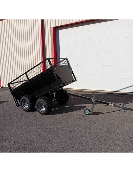 REMORQUE QUAD 2 ESSIEUX BENNE BASCULE MANUELLE PTC 1200 KG