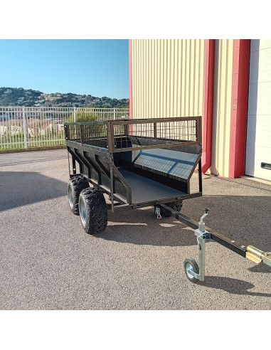 REMORQUE QUAD 2 ESSIEUX BENNE BASCULE MANUELLE...