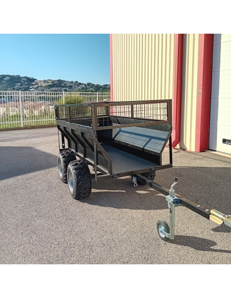 REMORQUE QUAD 2 ESSIEUX BENNE BASCULE MANUELLE PTC 1200 KG