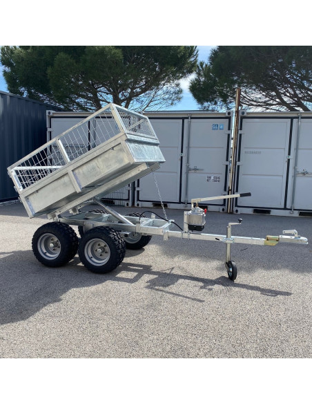 REMORQUE QUAD 2 ESSIEUX BENNE HYDRAULIQUE MANUELLE PTC 900 KG