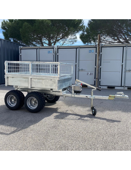 REMORQUE QUAD 2 ESSIEUX BENNE HYDRAULIQUE MANUELLE PTC 900 KG