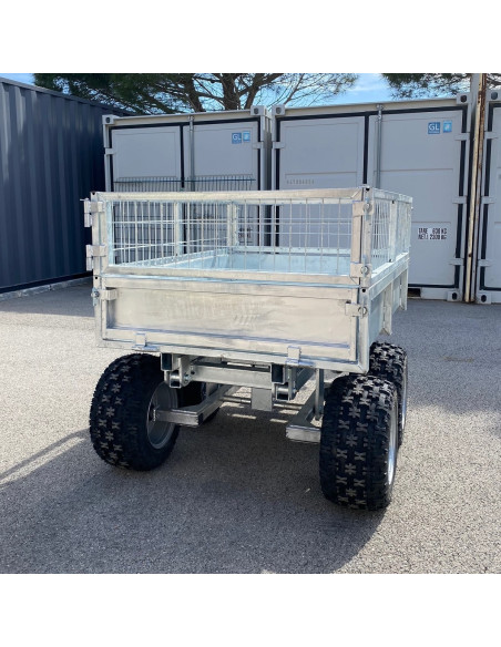 REMORQUE QUAD 2 ESSIEUX BENNE HYDRAULIQUE MANUELLE PTC 900 KG