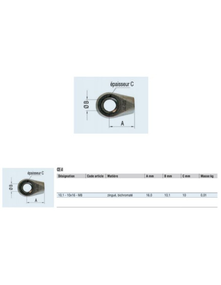 OEIL POUR RESSORT À GAZ 10X16 M8 (dernière unité)