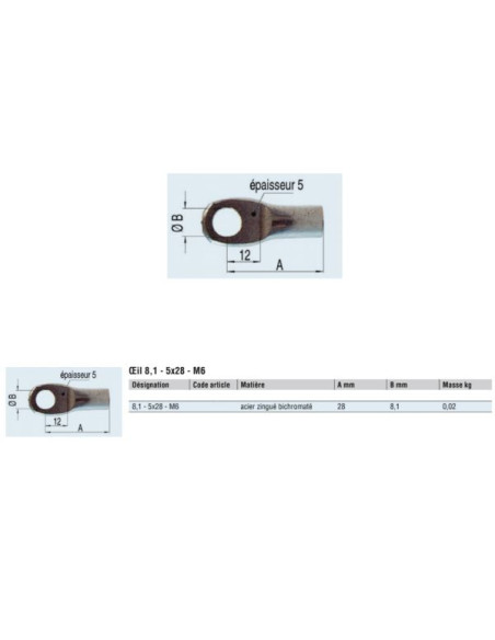 OEIL POUR RESSORT À GAZ 5 X 28 M6