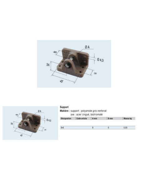 SUPPORT ÉQUERRE POUR RESSORT À GAZ AL-KO 8 X 6 MM