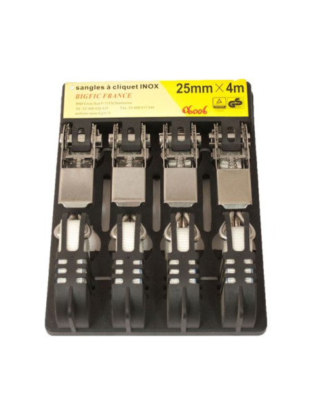 COFFRET 4 SANGLES D'ARRIMAGE À CLIQUET INOX 4 M CAPACITÉ 300 KG
