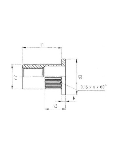 ECROU NOYE A TETE PLATE, INOX A2 M5 x 12 MM