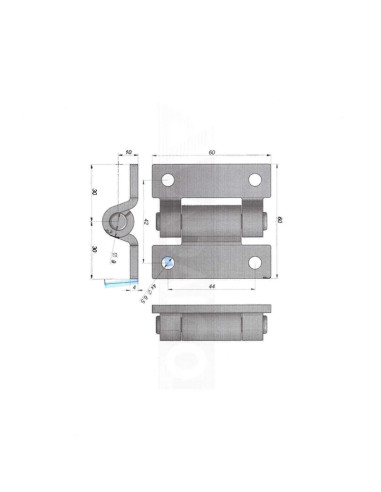 CHARNIERE RECTANGULAIRE 60X60 MM, INOX AISI 304