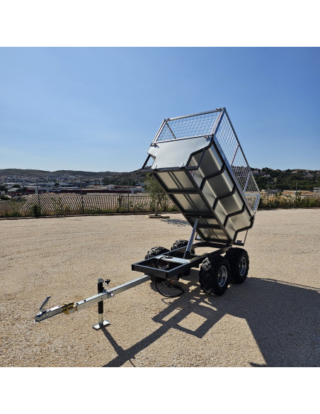 PACK COMPLET - REMORQUE QUAD 2 ESSIEUX BENNE ÉLECTRO-HYDRAULIQUE PTC 1400 KG