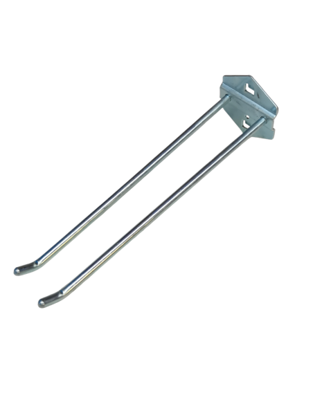 CROCHET DOUBLE POUR PANNEAU A OUTILS PERFORE, L. TIGE 185MM, ACIER ZI