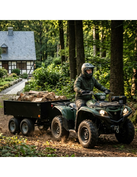 REMORQUE QUAD 2 ESSIEUX EN ACIER THERMOLAQUE NOIR PTC 900 KG